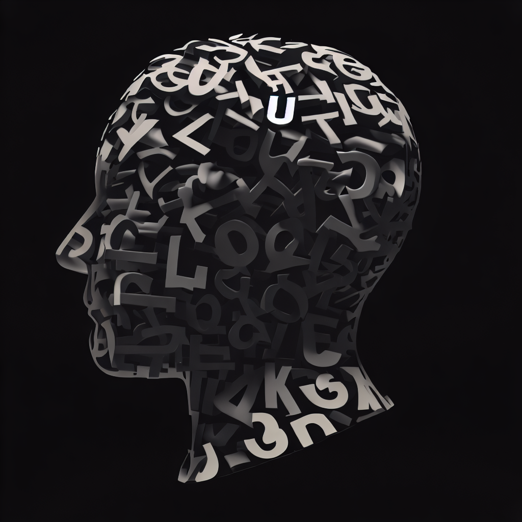 a head made by many 3D letters