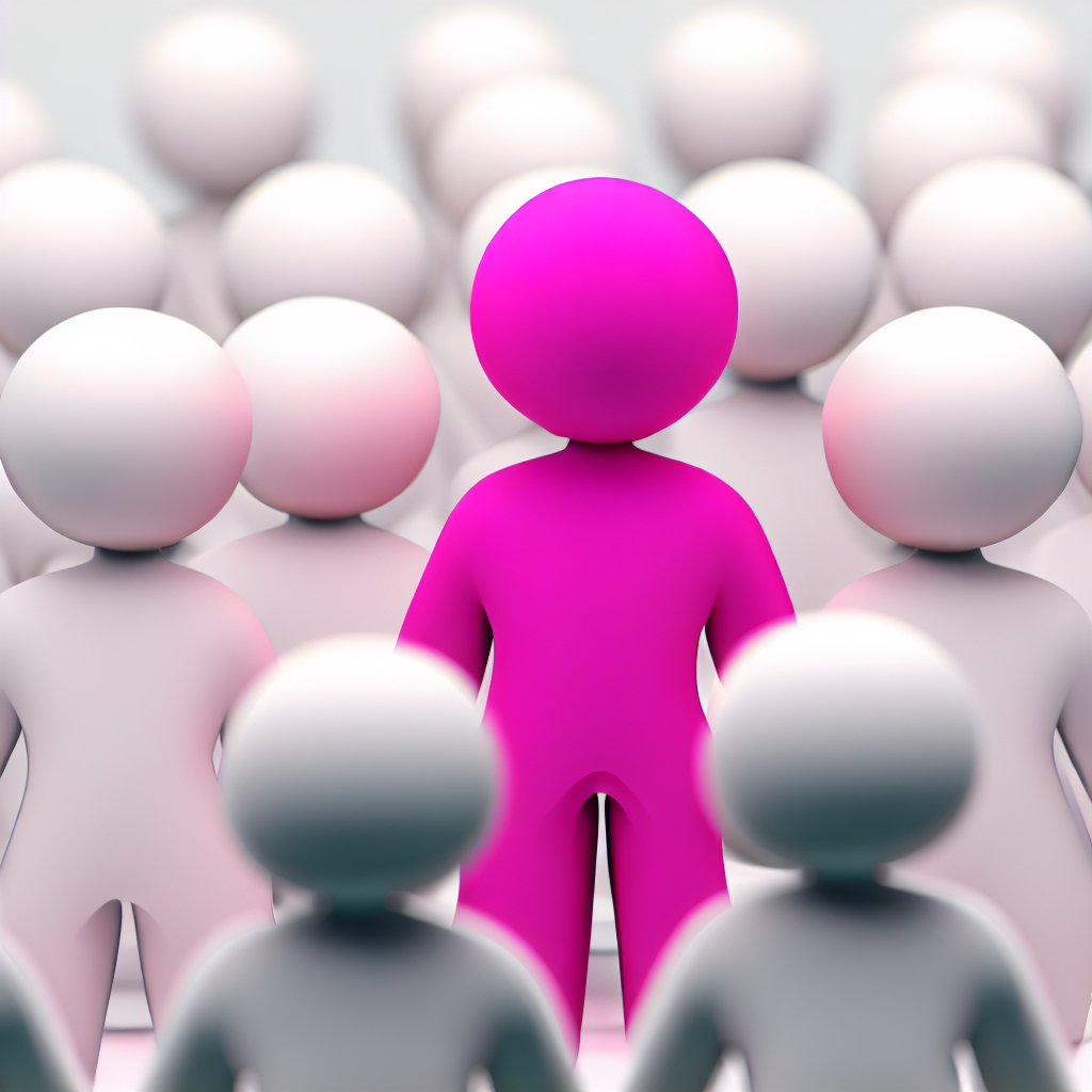 A pink avatar stands out from a crowd of white avatars.